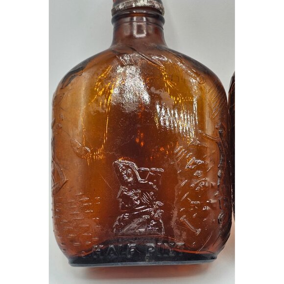 Pair Vtg Half Pint Embossed Colonial Graphics Brown Whiskey Bottle  Federal Law - Picture 3 of 10